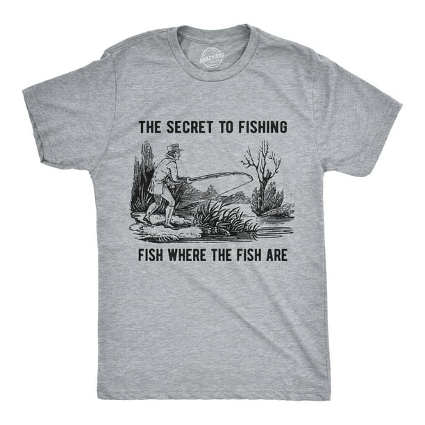 Mens The Secret To Fishing Tshirt Funny Fathers Day Fisherman Tee Heather Grey 